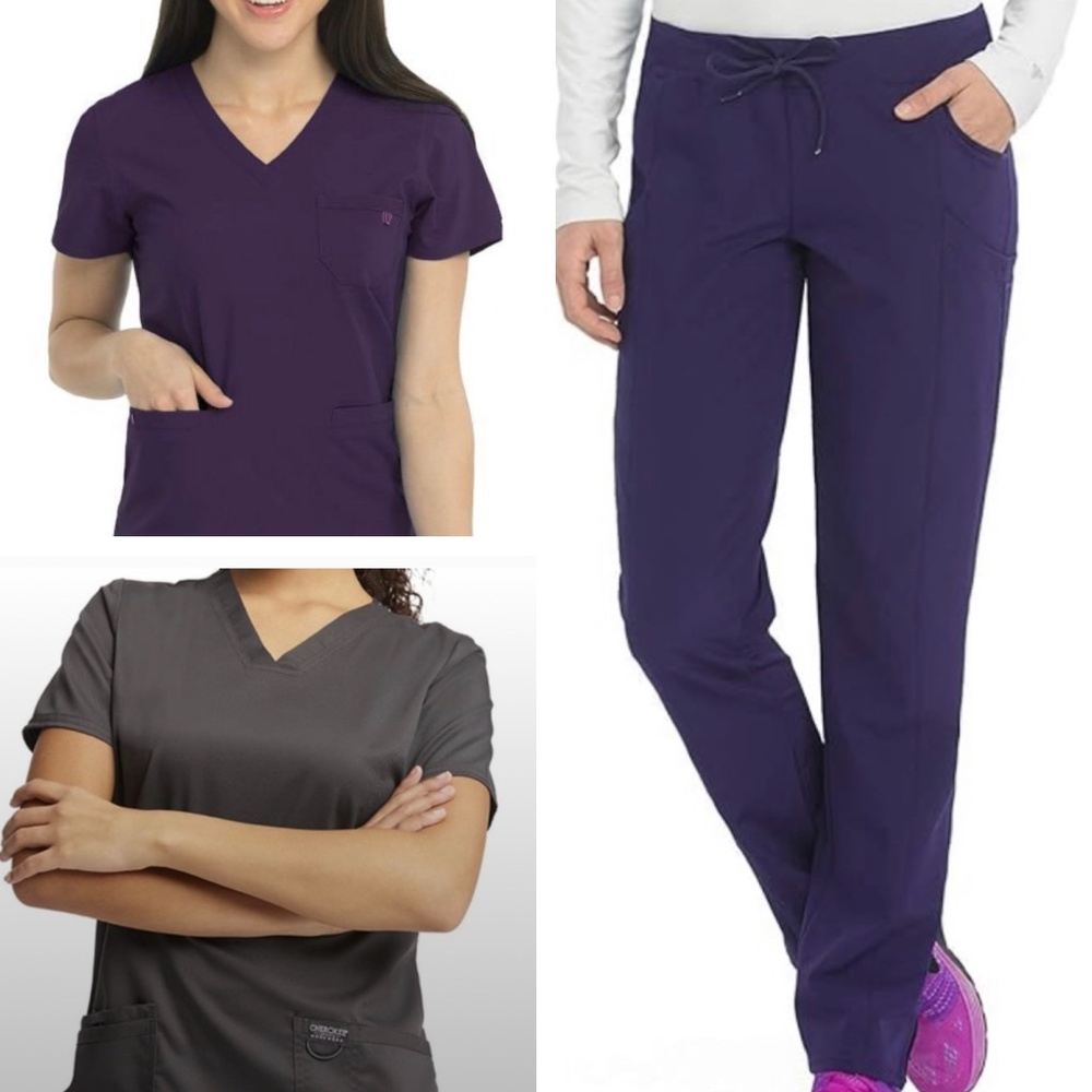 Med Couture and Cherokee Workwear Scrub bundle (2 L tops & XL petite pants)